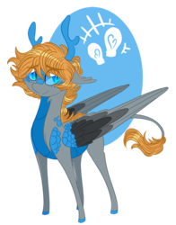 Size: 1173x1500 | Tagged: safe, artist:australian-senior, oc, oc only, kirin, pony, kirindos, alternate universe, antlers, blue eyes, colored hooves, colored sclera, crossover, cute, leonine tail, portal, portal (valve), scales, simple background, solo, transparent background, wheatley
