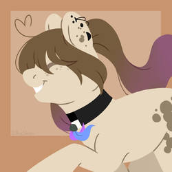 Size: 3000x3000 | Tagged: safe, artist:djkaskan, oc, oc only, earth pony, pony, abstract background, choker, ear piercing, eyes closed, freckles, high res, piercing, running, smiling, solo