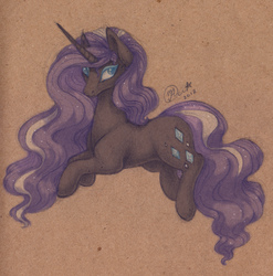 Size: 2734x2762 | Tagged: safe, artist:kimsteinandother, nightmare rarity, pony, unicorn, g4, female, high res, mare, prone, solo, traditional art