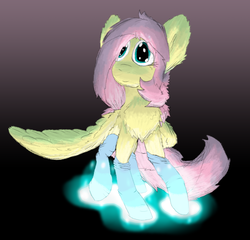 Size: 5443x5220 | Tagged: safe, artist:firefanatic, fluttershy, pony, g4, absurd resolution, alternate hairstyle, chest fluff, clothes, cute, female, fluffy, gradient background, looking up, socks, solo, spread wings, wings