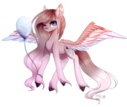 Size: 5066x4290 | Tagged: safe, artist:squishkitti, oc, oc only, pegasus, pony, absurd resolution, balloon, female, mare, one eye closed, simple background, solo, spread wings, transparent background, wings, wink