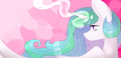 Size: 2522x1208 | Tagged: safe, artist:reimbowkawaii, princess celestia, alicorn, pony, g4, female, magic, smiling, solo