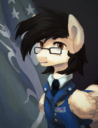 Size: 1209x1583 | Tagged: safe, artist:koviry, oc, oc only, oc:rhumb line, pegasus, pony, clothes, commission, glasses, looking at you, male, necktie, solo, stallion, uniform