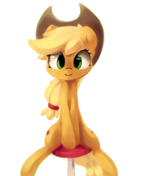 Size: 3947x4840 | Tagged: safe, artist:luxaestas, applejack, earth pony, pony, g4, absurd resolution, cowboy hat, cute, female, freckles, green eyes, hat, jackabetes, looking at you, mare, simple background, sitting, solo, stetson, white background