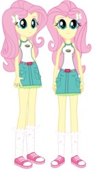 Size: 378x666 | Tagged: safe, artist:eduardonunes109, fluttershy, equestria girls, g4, camp everfree outfits, clone, clothes, looking at you, shoes, shorts, sneakers, socks