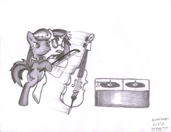 Size: 3280x2532 | Tagged: safe, artist:xcesskinavira, dj pon-3, octavia melody, vinyl scratch, pony, g4, cello, conjoined, high res, musical instrument, traditional art, turntable
