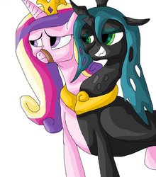 Size: 838x953 | Tagged: safe, artist:mojo1985, princess cadance, queen chrysalis, pony, g4, conjoined, gag, tape, tape gag