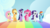 Size: 6001x3376 | Tagged: safe, artist:deratrox, applejack, fluttershy, pinkie pie, rainbow dash, rarity, twilight sparkle, alicorn, earth pony, pegasus, pony, unicorn, all bottled up, g4, .ai available, .svg available, absurd resolution, best friends until the end of time, cute, eye contact, female, happy, looking at each other, mane six, mare, open mouth, rainbow, rainbow road, raised hoof, simple background, smiling, trotting, twilight sparkle (alicorn), vector, wallpaper