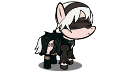 Size: 1920x1080 | Tagged: safe, artist:dashiemlpfim, earth pony, pony, 2b, chibi, clothes, crossover, female, mare, nier, nier: automata, paper pony, ponified, simple background, solo, transparent background, white hair