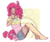 Size: 1109x935 | Tagged: safe, artist:monnarcha, pinkie pie, human, g4, bracelet, clothes, female, grin, humanized, jewelry, lidded eyes, missing shoes, moderate dark skin, plushie, shirt, shorts, simple background, sitting, smiling, socks, solo, transparent background