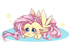 Size: 1024x741 | Tagged: safe, artist:mellownite, fluttershy, pony, g4, blushing, cute, female, floppy ears, looking at you, looking up, prone, puffy cheeks, shyabetes, solo, spread wings, wings