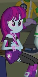 Size: 248x500 | Tagged: safe, screencap, captain planet, micro chips, mystery mint, all's fair in love & friendship games, equestria girls, g4, my little pony equestria girls: friendship games, background human, boots, bracelet, clothes, high heel boots, jewelry, pants, pantyhose, ripped pantyhose, scarf, shoes, skirt, sneakers