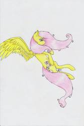 Size: 914x1368 | Tagged: safe, artist:sunshinerainart, fluttershy, pony, g4, female, looking away, profile, solo, spread wings, traditional art, windswept mane, wings