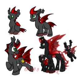 Size: 1024x1024 | Tagged: safe, artist:usagi-zakura, oc, oc only, oc:strawberry, bat pony, changeling, pony, red changeling