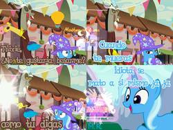 Size: 960x720 | Tagged: safe, discord, trixie, pony, g4, comic, female, male, shipping, shipping denied, spanish, straight, translated in the description, trixcord