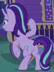 Size: 449x596 | Tagged: safe, screencap, starlight glimmer, pony, unicorn, g4, to where and back again, bipedal, bipedal leaning, butt, cropped, female, glimmer glutes, leaning, mare, plot, raised hoof, solo