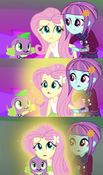 Size: 1280x2160 | Tagged: safe, fluttershy, spike, spike the regular dog, sunny flare, dog, equestria girls, g4, my little pony equestria girls: friendship games, clothes, skirt, tank top