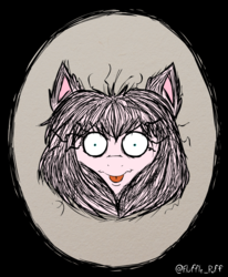 Size: 700x850 | Tagged: safe, artist:mixermike622, part of a set, oc, oc only, oc:fluffle puff, earth pony, pony, bust, don't starve, looking at you, portrait, shrunken pupils, smiling, solo, style emulation, tim burton, tongue out