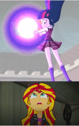 Size: 342x541 | Tagged: safe, edit, edited screencap, screencap, sci-twi, sunset shimmer, twilight sparkle, equestria girls, g4, my little pony equestria girls: friendship games, my little pony equestria girls: rainbow rocks, animated, clothes, eyes on the prize, female, gif, implied lesbian, implied scitwishimmer, implied shipping, implied sunsetsparkle, parody, skirt, skirt lift