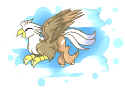 Size: 2130x1502 | Tagged: safe, artist:ashleybances, oc, oc only, oc:silver quill, classical hippogriff, hippogriff, cloud, flying, solo, unshorn fetlocks