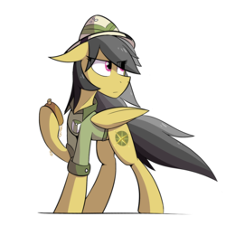 Size: 1000x1000 | Tagged: safe, artist:malphee, daring do, pony, g4, chronometer, clothes, female, hat, hoof hold, pith helmet, simple background, solo, white background