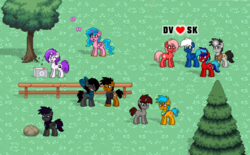 Size: 1890x1173 | Tagged: safe, artist:mandash1996, oc, oc:chiprodash, oc:downvote, oc:rivin scratch, oc:snowy knight, oc:watiethebatpony, pony, derpibooru, pony town, chipwatie, derpibooru ponified, dowy, meta, ponified, rock