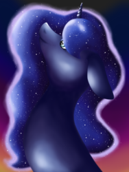 Size: 1500x2000 | Tagged: safe, artist:stereo-of-the-heart, princess luna, pony, g4, bust, female, looking up, portrait, solo, twilight (astronomy)