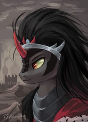 Size: 1440x2000 | Tagged: dead source, safe, artist:ballerinka, king sombra, pony, unicorn, g4, bust, male, portrait, royalty, solo, stallion, younger