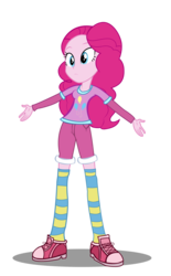 Size: 1204x1938 | Tagged: safe, artist:trungtranhaitrung, pinkie pie, equestria girls, g4, alternate hairstyle, clothes, female, open arms, pink, shirt, shoes, shorts, simple background, sneakers, socks, solo, striped socks, transparent background, vector