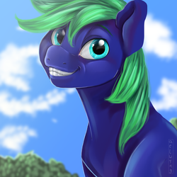 Size: 1080x1080 | Tagged: safe, artist:aelwyng, oc, oc only, pony, bust, grin, male, portrait, smiling, solo, stallion