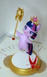 Size: 493x800 | Tagged: safe, artist:viistar, twilight sparkle, pony, g4, belly, bipedal, chibi, craft, female, floating, hoof hold, scepter, sculpture, solo, traditional art, twilight scepter