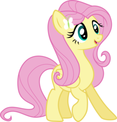 Size: 1398x1456 | Tagged: safe, artist:rustle-rose, fluttershy, pegasus, pony, equestria girls, g4, cute, equestria girls ponified, female, hairclip, human pony fluttershy, open mouth, ponified, ponified humanized pony, raised hoof, shyabetes, simple background, smiling, solo, transparent background, vector