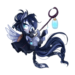 Size: 800x800 | Tagged: safe, artist:ipun, oc, oc only, oc:star catcher, pegasus, pony, blushing, bottle, cloak, clothes, female, heart eyes, mare, simple background, solo, staff, transparent background, wingding eyes