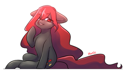 Size: 1219x697 | Tagged: safe, artist:hanic-draws, oc, oc only, oc:red velvet, earth pony, pony, female, mare, simple background, solo, white background