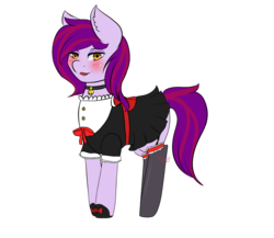 Size: 2300x2000 | Tagged: safe, artist:hiiragichxn, oc, oc only, oc:mystic blare, earth pony, pony, bell, bell collar, clothes, collar, crossdressing, femboy, high res, maid, male, solo, stallion