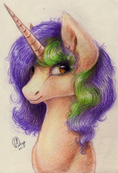 Size: 1473x2151 | Tagged: safe, artist:kimsteinandother, oc, oc only, pony, unicorn, bust, female, mare, portrait, solo, traditional art
