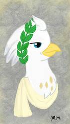 Size: 720x1280 | Tagged: safe, artist:ruthpainter, oc, oc only, oc:silver quill, classical hippogriff, hippogriff, bust, clothes, laurel wreath, portrait, solo