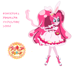 Size: 834x756 | Tagged: safe, artist:samkie-pie, pinkie pie, rabbit, equestria girls, g4, base used, clothes, cosplay, costume, cure whip, female, ichika usami, kirakira precure a la mode, magical girl, precure, pretty cure, solo