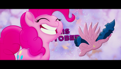 Size: 1920x1090 | Tagged: safe, screencap, flyfire, pinkie pie, earth pony, pegasus, pony, g4, my little pony: the movie, background pony, eyes closed, female, letterboxing, mare, solo focus