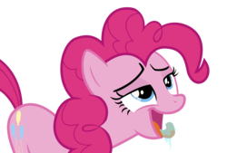 Size: 3000x2027 | Tagged: dead source, safe, artist:nevermattie, pinkie pie, earth pony, pony, g4, creamy creamy frosting, drool, female, food, frosting, high res, lidded eyes, simple background, solo, tongue out, transparent background, vector