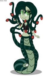 Size: 4995x7952 | Tagged: safe, artist:asika-aida, oc, oc only, oc:medusa, gorgon, lamia, monster girl, original species, equestria girls, g4, absurd resolution, belly button, clothes, equestria girls-ified, looking at you, medusa, midriff, simple background, smiling, solo, transparent background