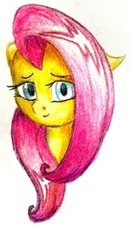 Size: 758x1306 | Tagged: safe, artist:thatonegib, fluttershy, g4, colored pencil drawing, cute, female, floppy ears, looking at you, simple background, smiling, solo, traditional art, white background