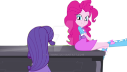 Size: 1024x576 | Tagged: safe, artist:abtoons, edit, edited screencap, screencap, pinkie pie, rarity, equestria girls, g4, my little pony equestria girls: rainbow rocks, player piano, background removed, bad edit, boots, clothes, cropped, cute, high heel boots, musical instrument, not a vector, piano, pinkie on a piano, raised leg, rear view, simple background, skirt, transparent background, watermark