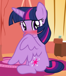 Size: 1987x2289 | Tagged: safe, artist:badumsquish, derpibooru exclusive, twilight sparkle, alicorn, pony, g4, blushing, cute, facewing, female, golden oaks library, hiding behind wing, hnnng, looking at you, nervous, smiling, solo, too cute, twiabetes, twilight sparkle (alicorn), weapons-grade cute