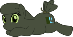 Size: 2093x1079 | Tagged: safe, artist:badumsquish, derpibooru exclusive, oc, oc only, object pony, original species, pony, sandbag pony, chubby, female, looking at you, ponified, prone, sandbag, simple background, smiling, solo, tail wrap, transparent background