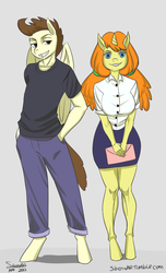 Size: 2000x3300 | Tagged: safe, artist:siberwar, pound cake, pumpkin cake, pegasus, unicorn, anthro, unguligrade anthro, g4, 30 minute art challenge, breasts, brother and sister, busty pumpkin cake, cake twins, clothes, cute, duo, female, grin, hand in pocket, high res, legs, looking at you, male, mare, older, pants, pigtails, shirt, siblings, skirt, smiling, stallion, twins, twintails