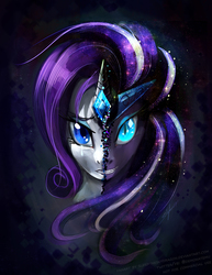 Size: 900x1165 | Tagged: safe, artist:slifertheskydragon, idw, nightmare rarity, rarity, pony, unicorn, g4, commission, crying, duality, female, looking at you, side by side, sparkling, split screen