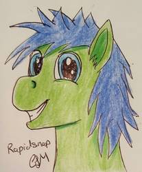 Size: 1379x1665 | Tagged: safe, artist:rapidsnap, oc, oc only, oc:rapidsnap, pony, bust, happy, looking at you, smiling, solo, traditional art