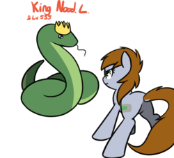 Size: 1085x987 | Tagged: safe, artist:neuro, oc, oc only, oc:king nood.l., oc:littlepip, pony, snake, unicorn, fallout equestria, boss battle, butt, crown, danger noodle, duel, eye contact, female, jewelry, king, looking at each other, mare, nose wrinkle, plot, regalia, simple background, snek, tongue out, transparent background