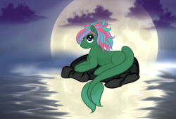 Size: 1600x1080 | Tagged: safe, artist:silversthreads, oc, oc only, oc:seajade, aquapony, original species, pony, female, mare, moon, moonlight, ocean, solo, water